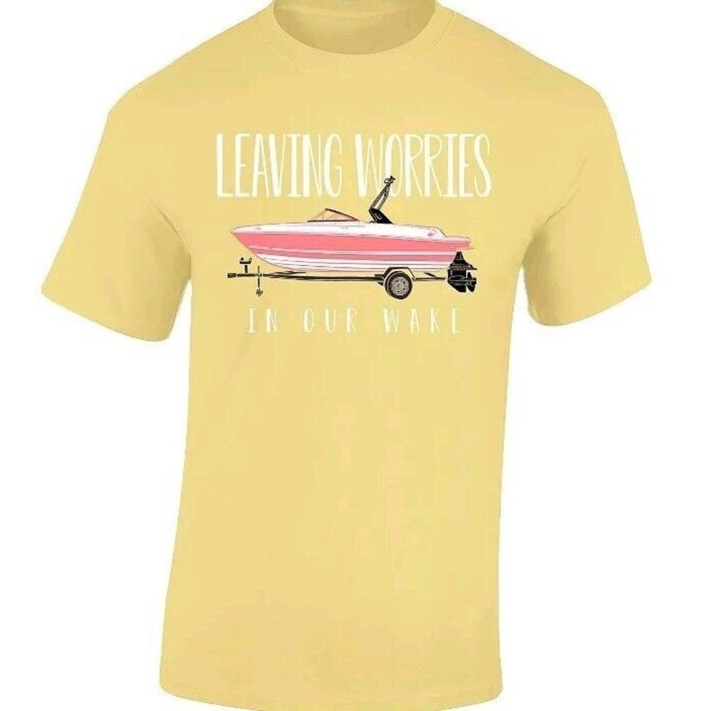 NWT Women's Academy Leaving Worries In Our Wake Tee Size XL Yellow/Boat/Lake